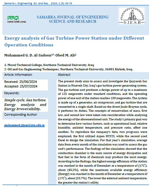 Exergy analysis of Gas Turbine Power Station under Different Operation Conditions