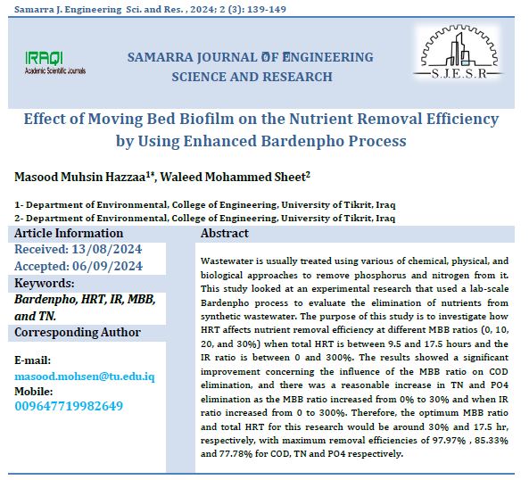 Effect of Moving Bed Biofilm on the Nutrient Removal Efficiency by Using Enhanced Bardenpho Process